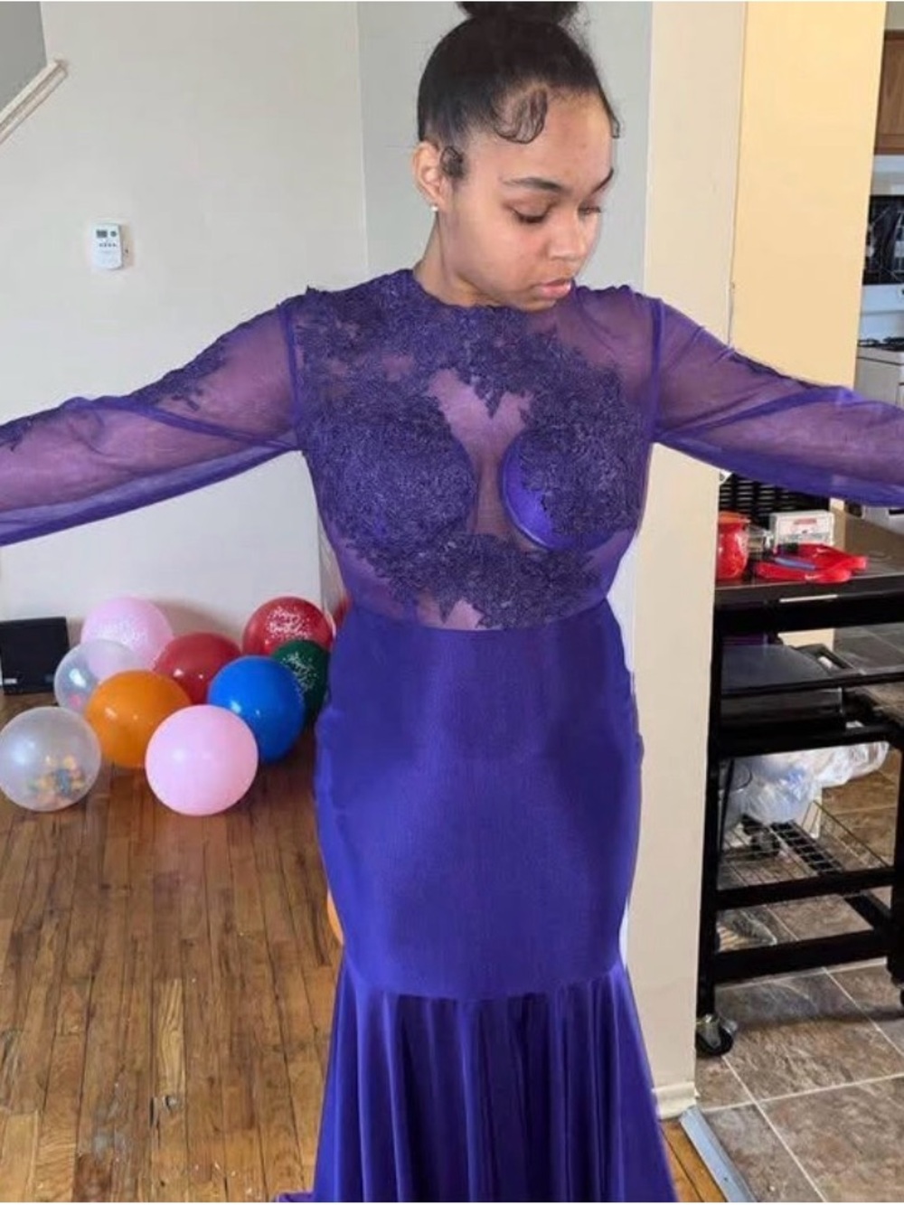 Sheer Lace Purple Mermaid Prom Dress - Women Dresses